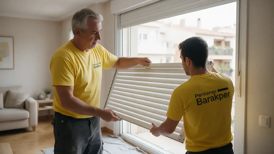 Dos técnicos de Barakper subiendo un paño nuevo de aluminio
